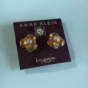 🚨B2G1 New ANNE KLEIN Gold Fiery Orange Gemstone CV Diamonds Clip-On Earrings